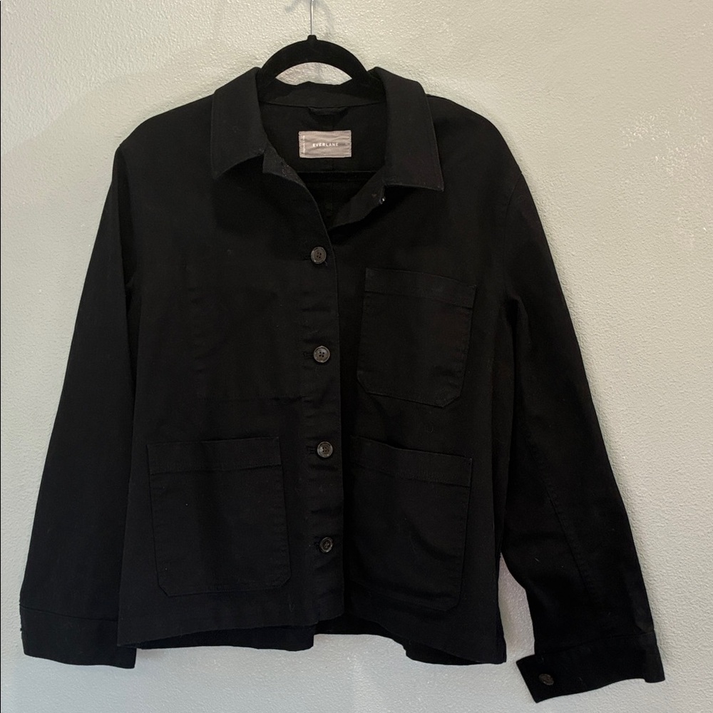 Everlane Denim Chore Jacket Black Button Front  Workwear Minimalist Women’s XL